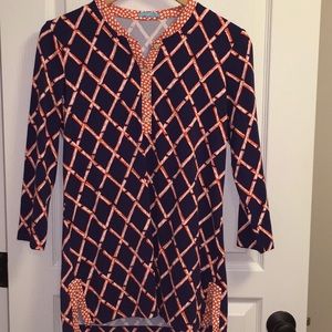 JMcLaughlin Tunic Medium, Navy Bamboo Print